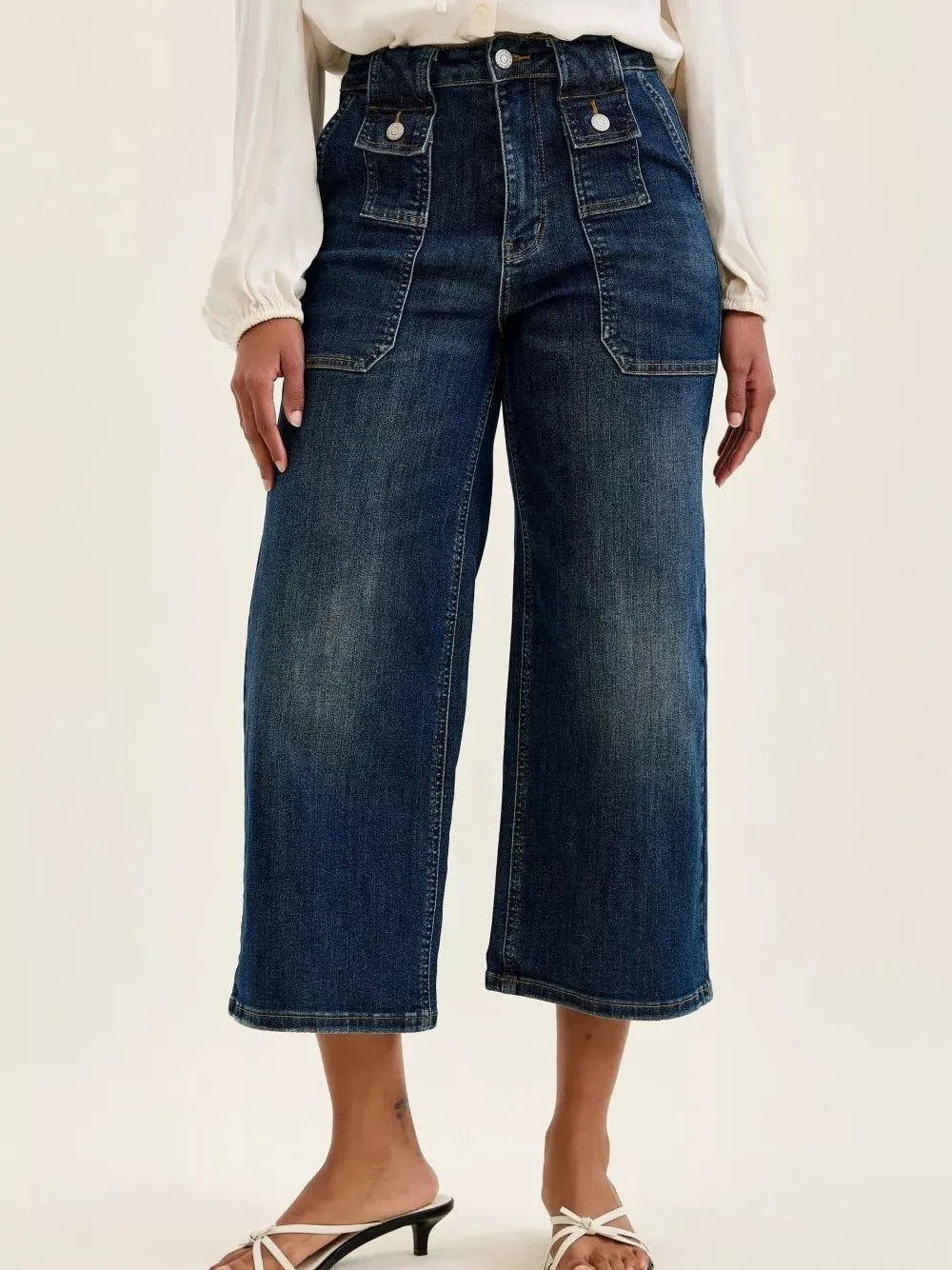 Judy Blue Built for Style Highrise Wide Crop Utility Jeans-Women's Jeans-Shop Z & Joxa