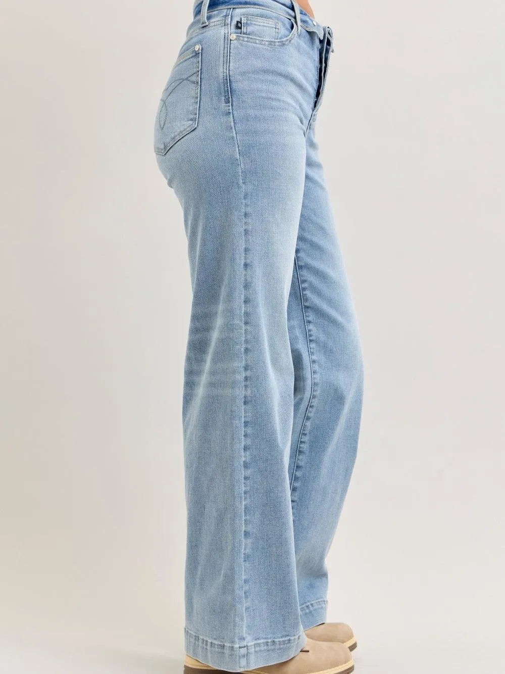 Judy Blue Chic Rewind Wide Leg Jeans with Fold-over Waistband-Women's Jeans-Shop Z & Joxa