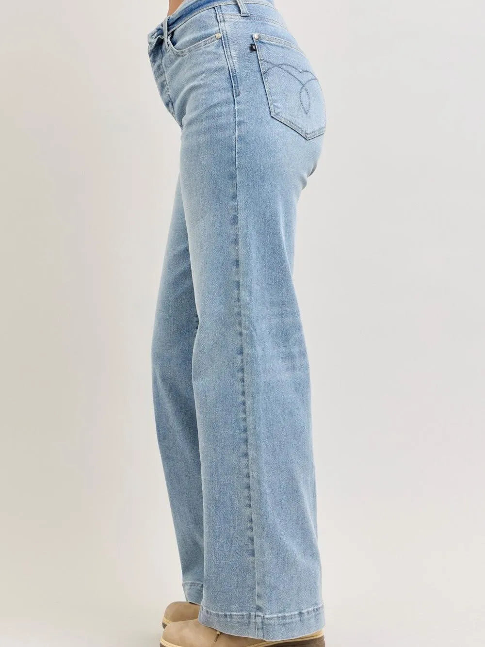 Judy Blue Chic Rewind Wide Leg Jeans with Fold-over Waistband-Women's Jeans-Shop Z & Joxa