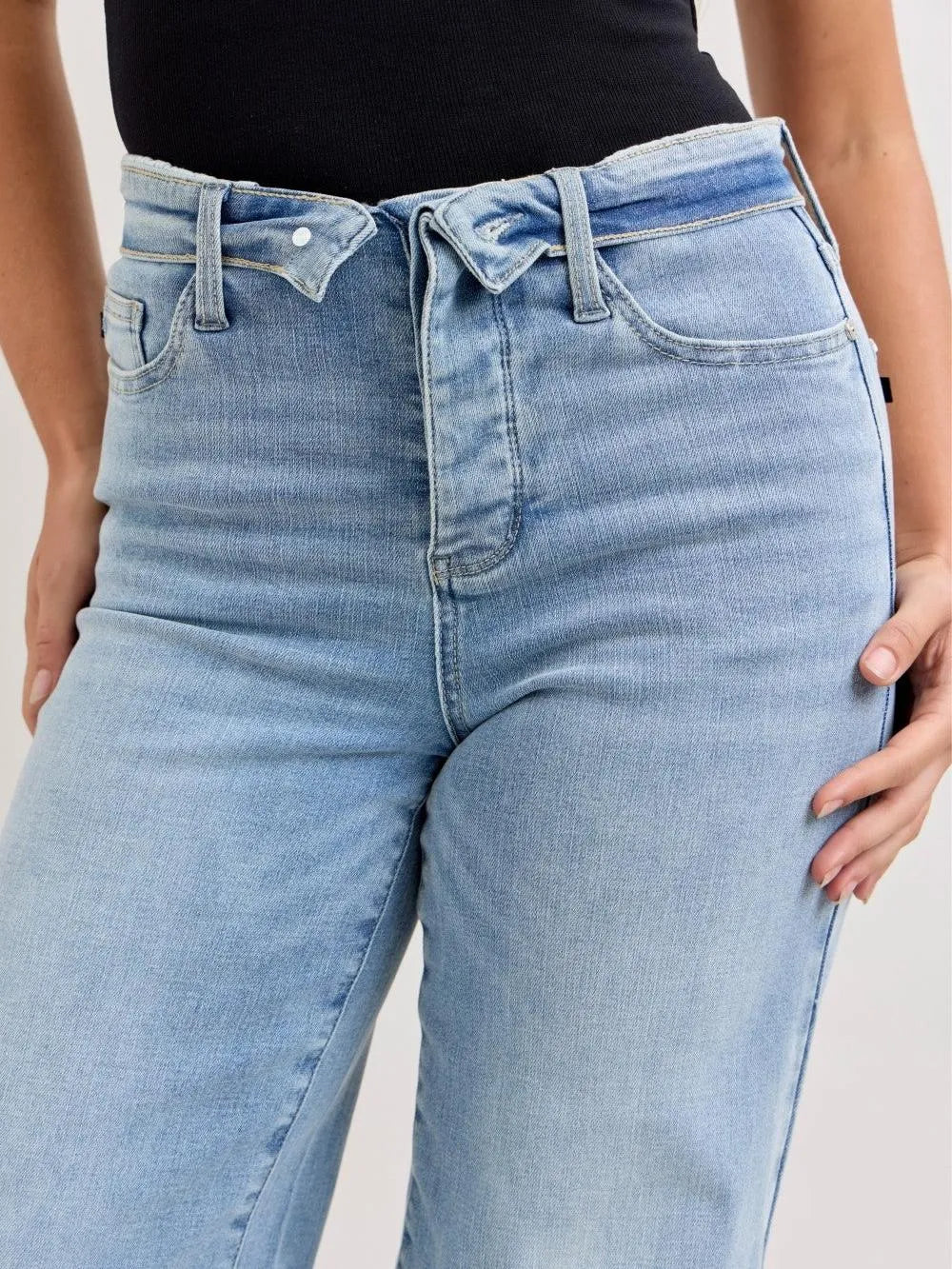 Judy Blue Chic Rewind Wide Leg Jeans with Fold-over Waistband-Women's Jeans-Shop Z & Joxa