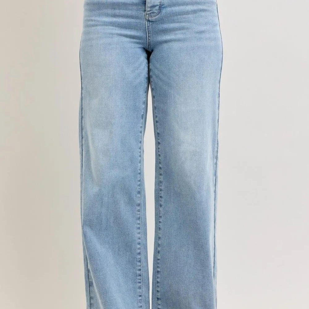 Judy Blue Chic Rewind Wide Leg Jeans with Fold-over Waistband-Women's Jeans-Shop Z & Joxa