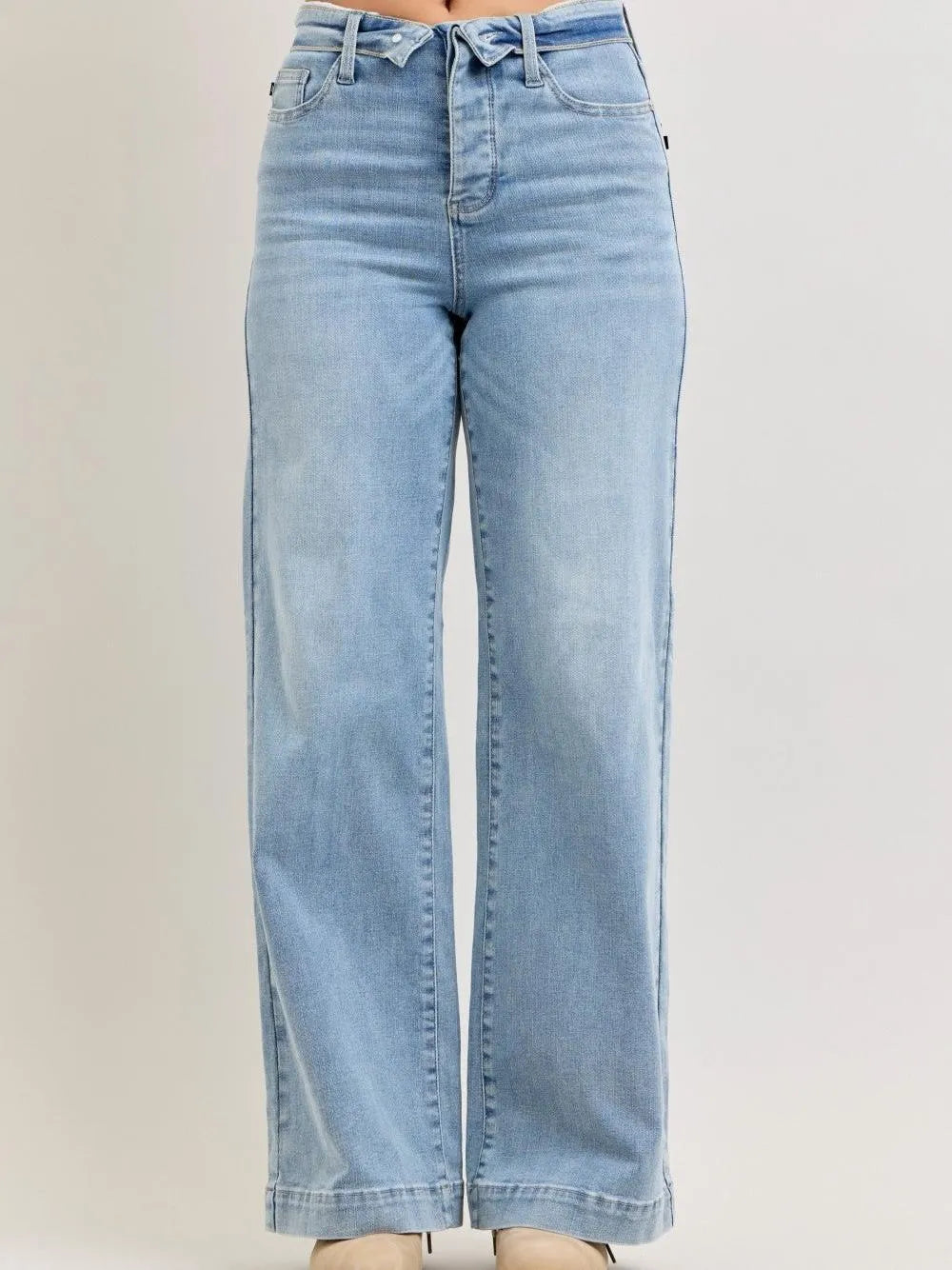 Judy Blue Chic Rewind Wide Leg Jeans with Fold-over Waistband-Women's Jeans-Shop Z & Joxa