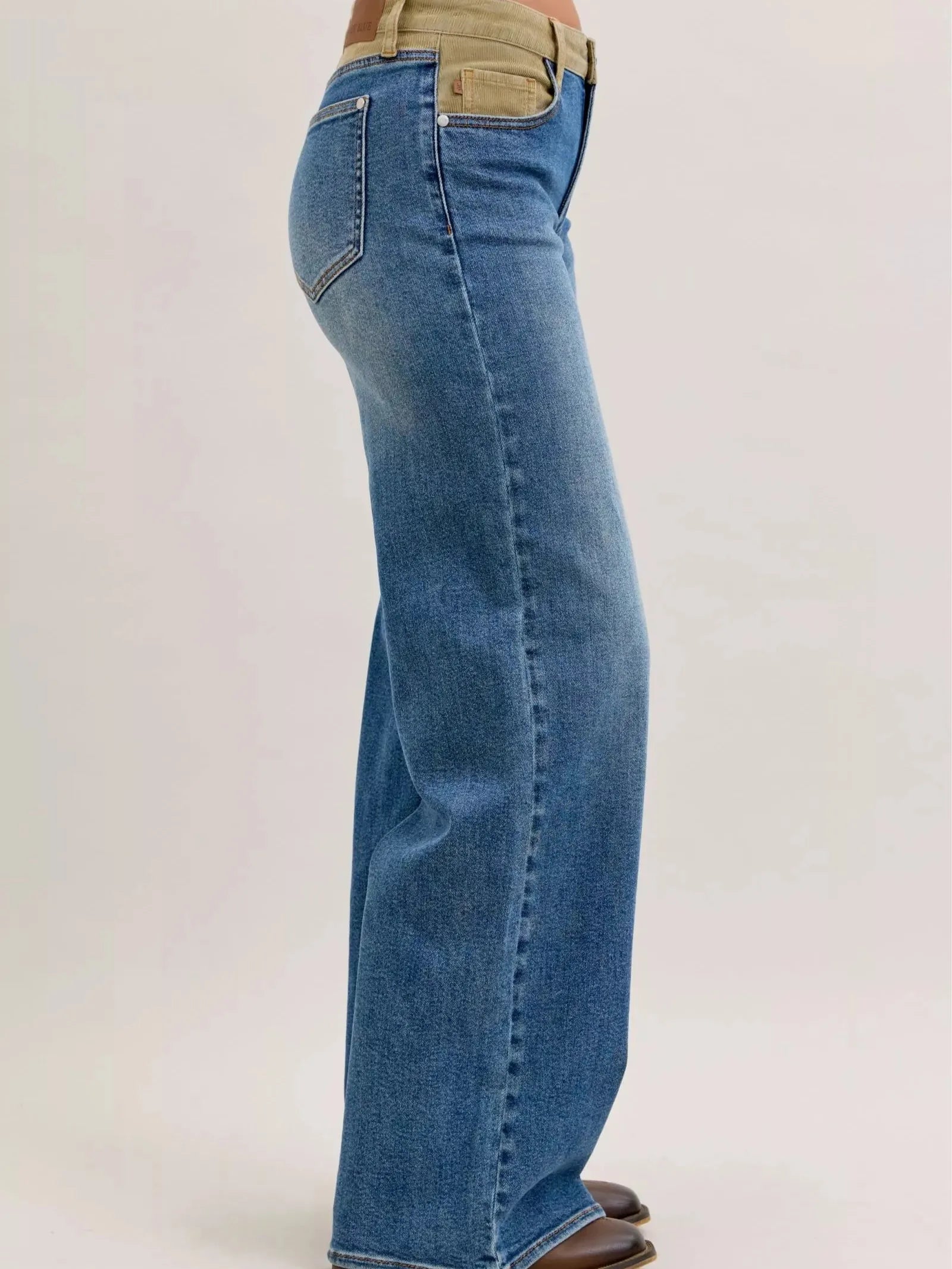 Judy Blue Column & Cord Midrise Straight Jeans with Corduroy-Women's Jeans-Shop Z & Joxa