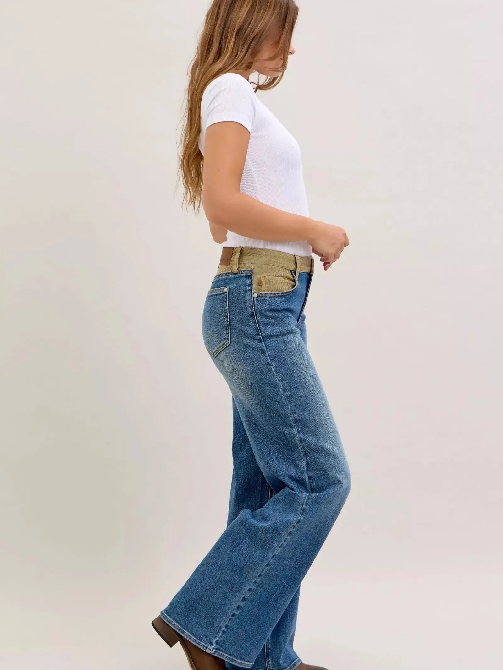 Judy Blue Column & Cord Midrise Straight Jeans with Corduroy-Women's Jeans-Shop Z & Joxa