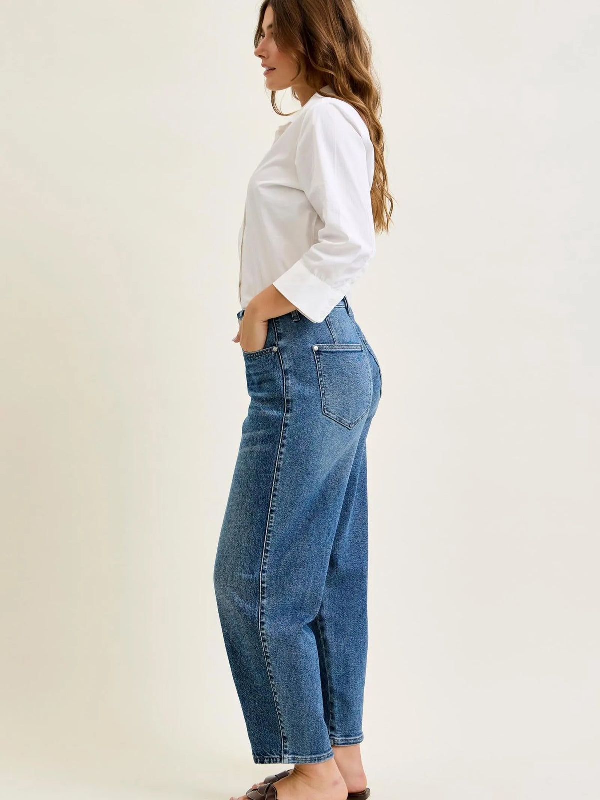 Judy Blue Curve Your Enthusiasm Rigid Magic Barrel Leg Jeans-Women's Jeans-Shop Z & Joxa