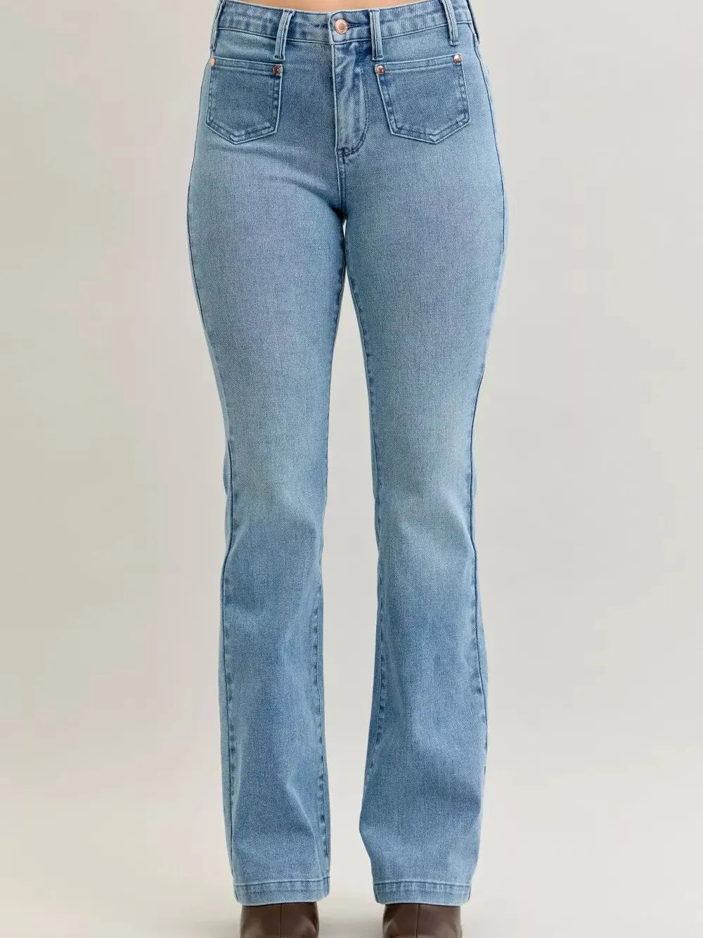 Judy Blue Denim Darling Mid Rise Bootcut Front Pocket Jeans-Women's Jeans-Shop Z & Joxa
