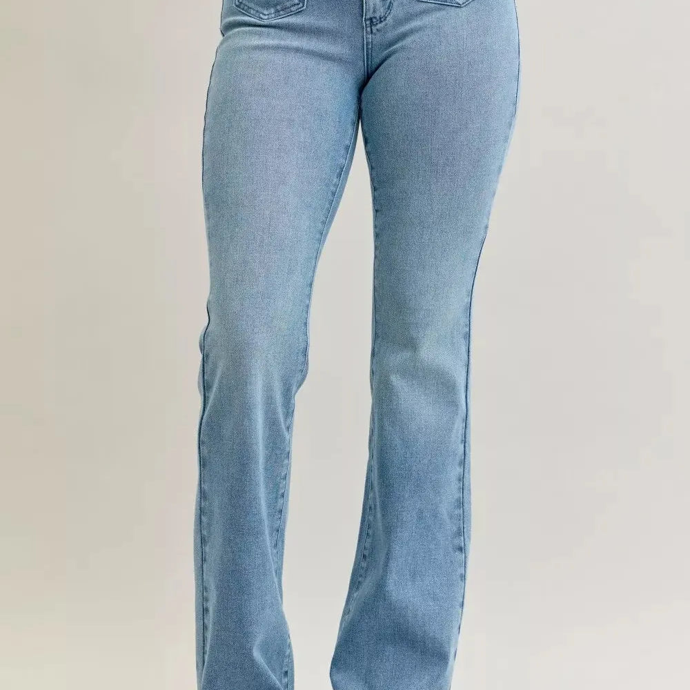 Judy Blue Denim Darling Mid Rise Bootcut Front Pocket Jeans-Women's Jeans-Shop Z & Joxa