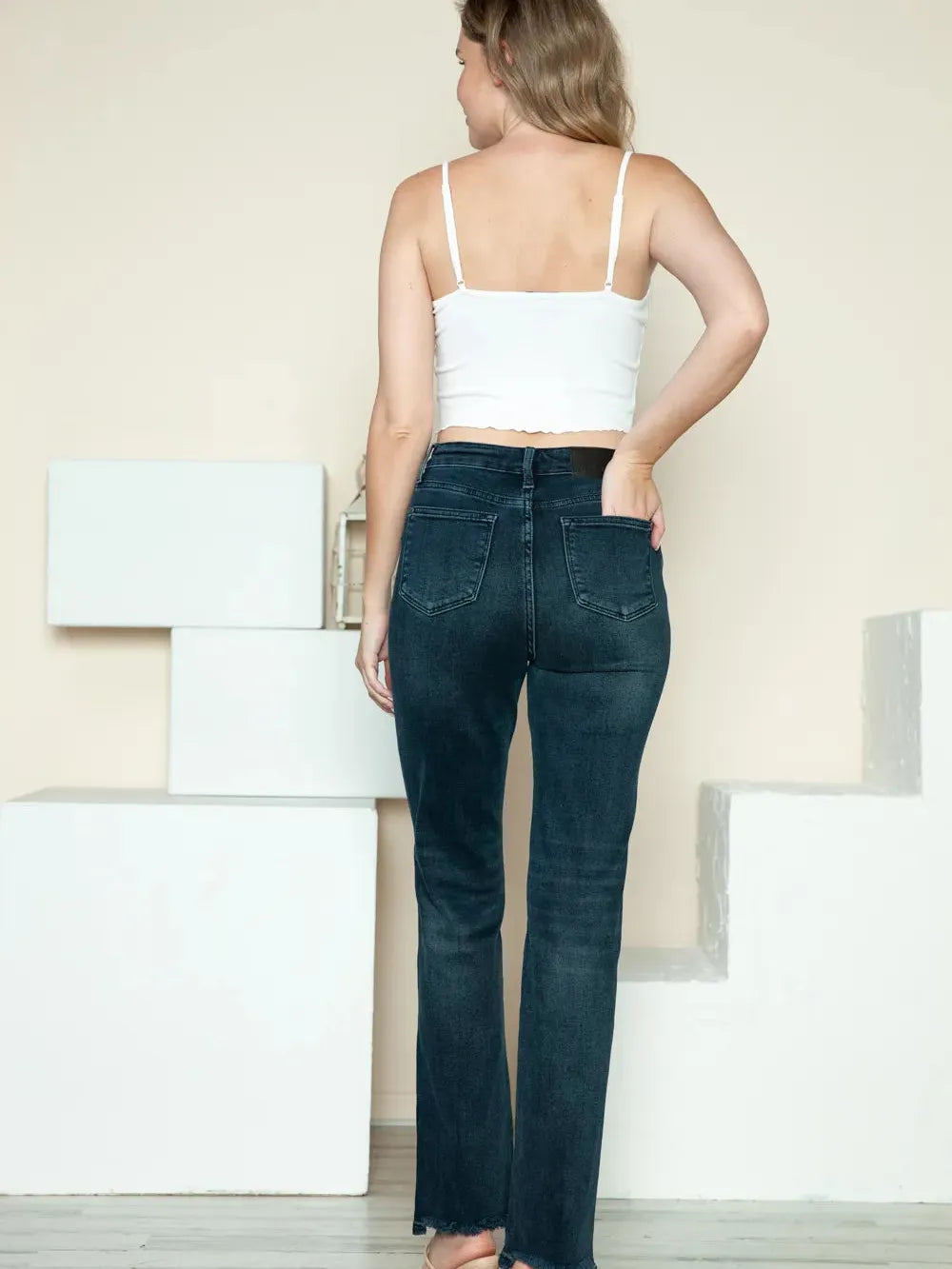 Judy Blue Distress and Impress Destroyed Hem Straight Jeans-Jeans-Shop Z & Joxa