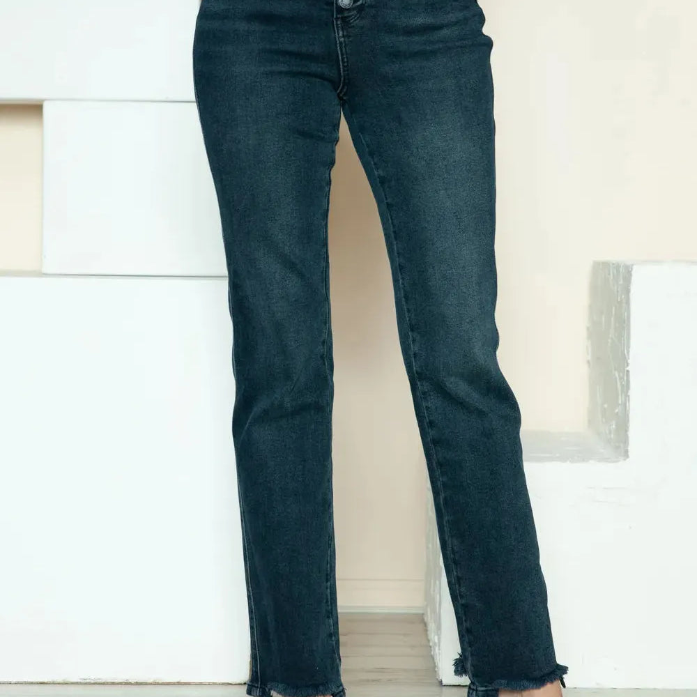 Judy Blue Distress and Impress Destroyed Hem Straight Jeans-Women's Jeans-Shop Z & Joxa