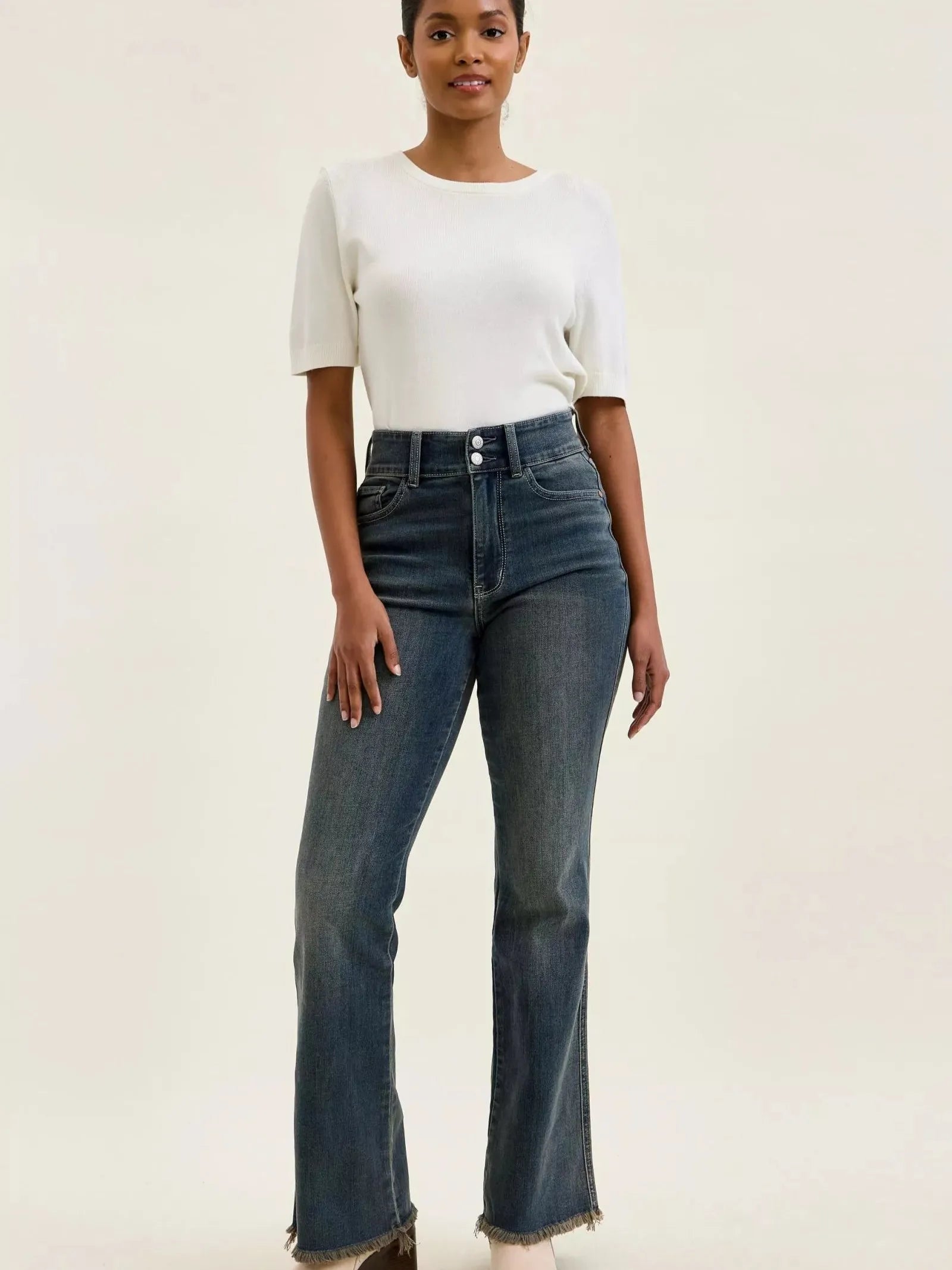 Judy Blue Double Take High Rise Double Button Frayed Hem Jeans-Women's Jeans-Shop Z & Joxa