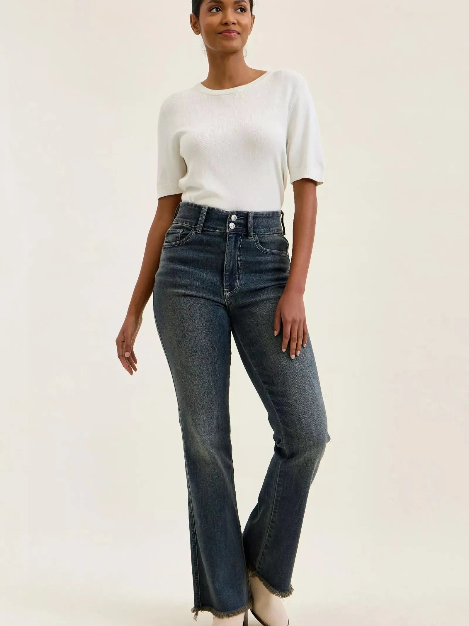 Judy Blue Double Take High Rise Double Button Frayed Hem Jeans-Women's Jeans-Shop Z & Joxa