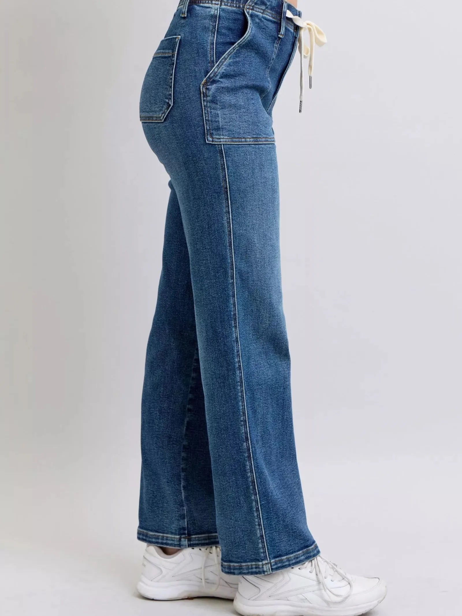 Judy Blue Draw the Line Drawstring Straight Jeans with Pockets-Women's Jeans-Shop Z & Joxa