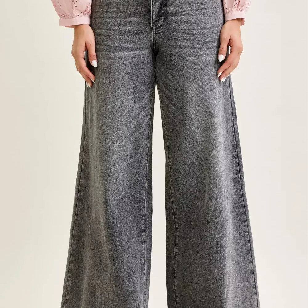Judy Blue Drift Away Midrise Palazzo Jeans w/ Split Back Yoke-Women's Jeans-Shop Z & Joxa