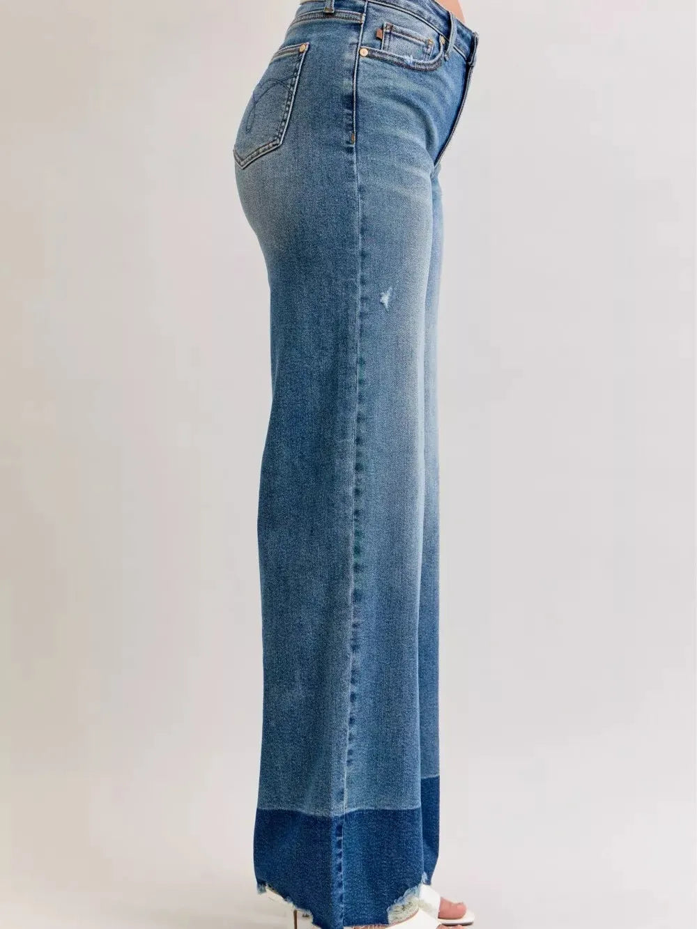 Judy Blue Edge Appeal 2 Tone Raw Hem High Waist Straight Jeans-Women's Jeans-Shop Z & Joxa