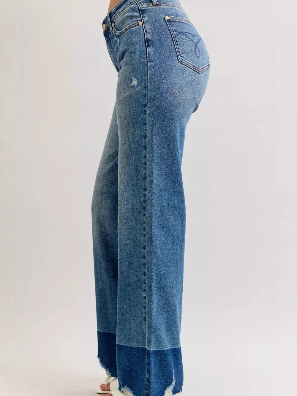 Judy Blue Edge Appeal 2 Tone Raw Hem High Waist Straight Jeans-Women's Jeans-Shop Z & Joxa