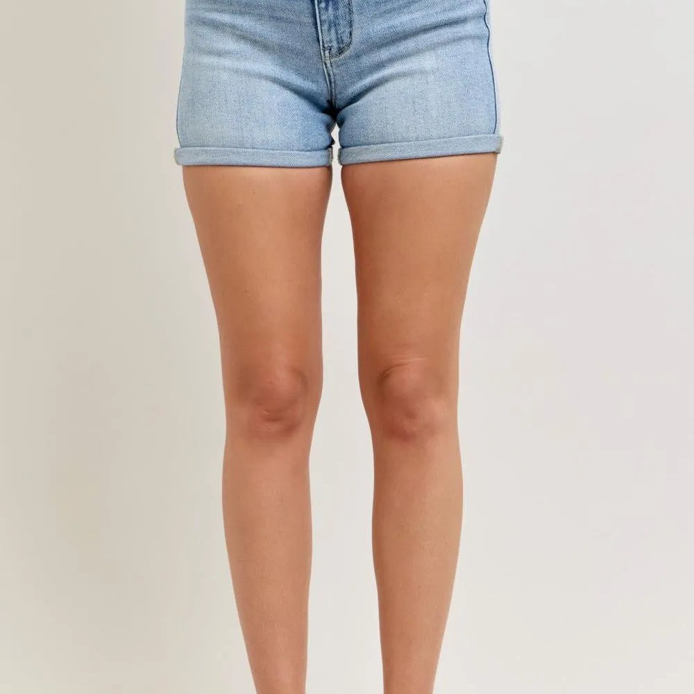 Judy Blue Everyday Ease Highrise Slim Shorts with Cell Pockets-Women's Shorts-Shop Z & Joxa