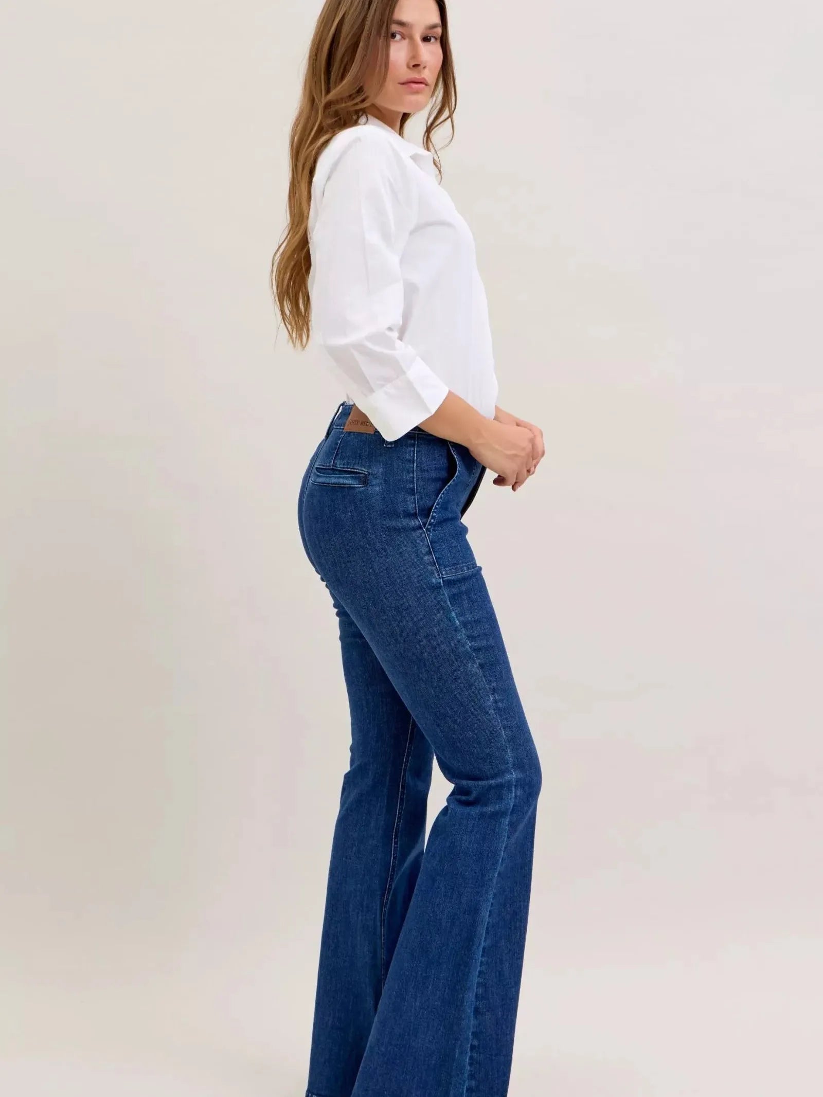 Judy Blue Falling for Flare Highrise Patch Pocket Flare Jeans-Women's Jeans-Shop Z & Joxa