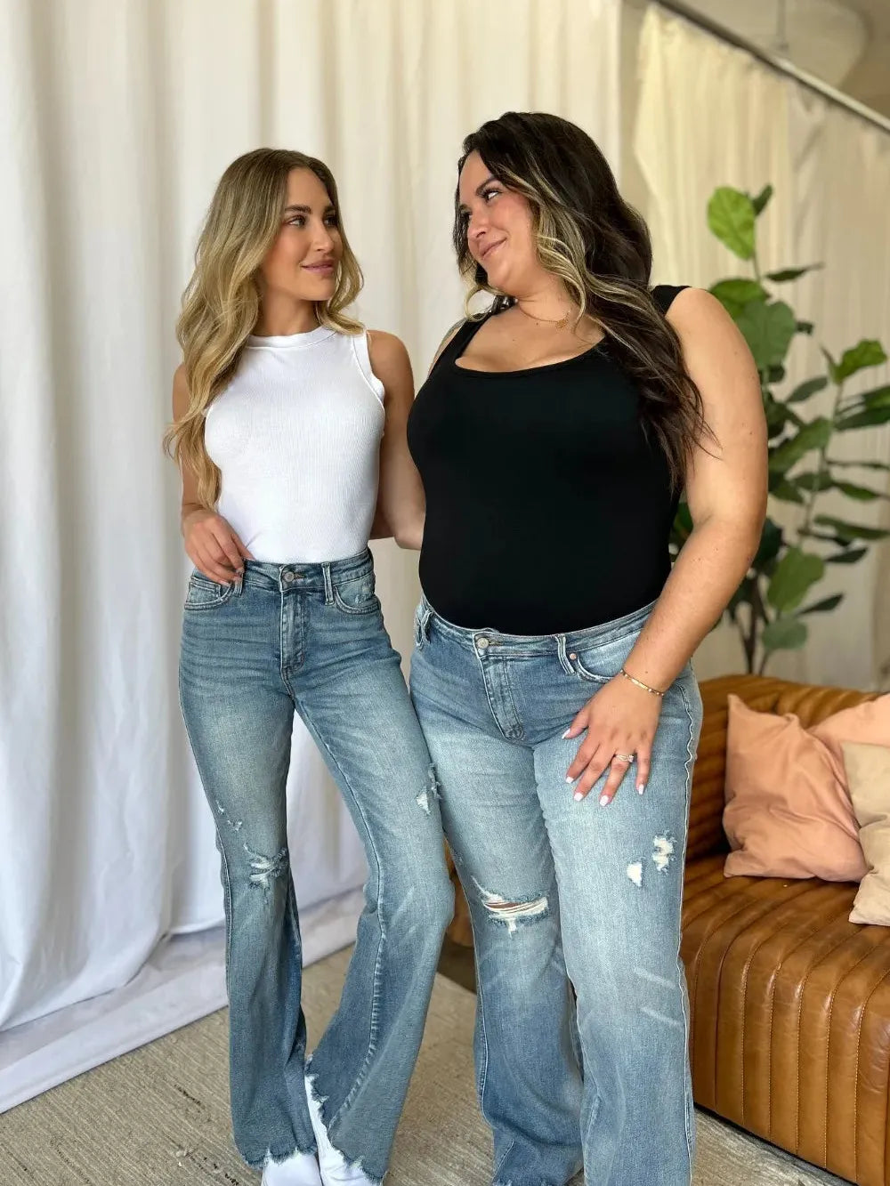 Judy Blue Flare Enough Mid Rise Tummy Control Destroyed Jeans-Women's Jeans-Shop Z & Joxa