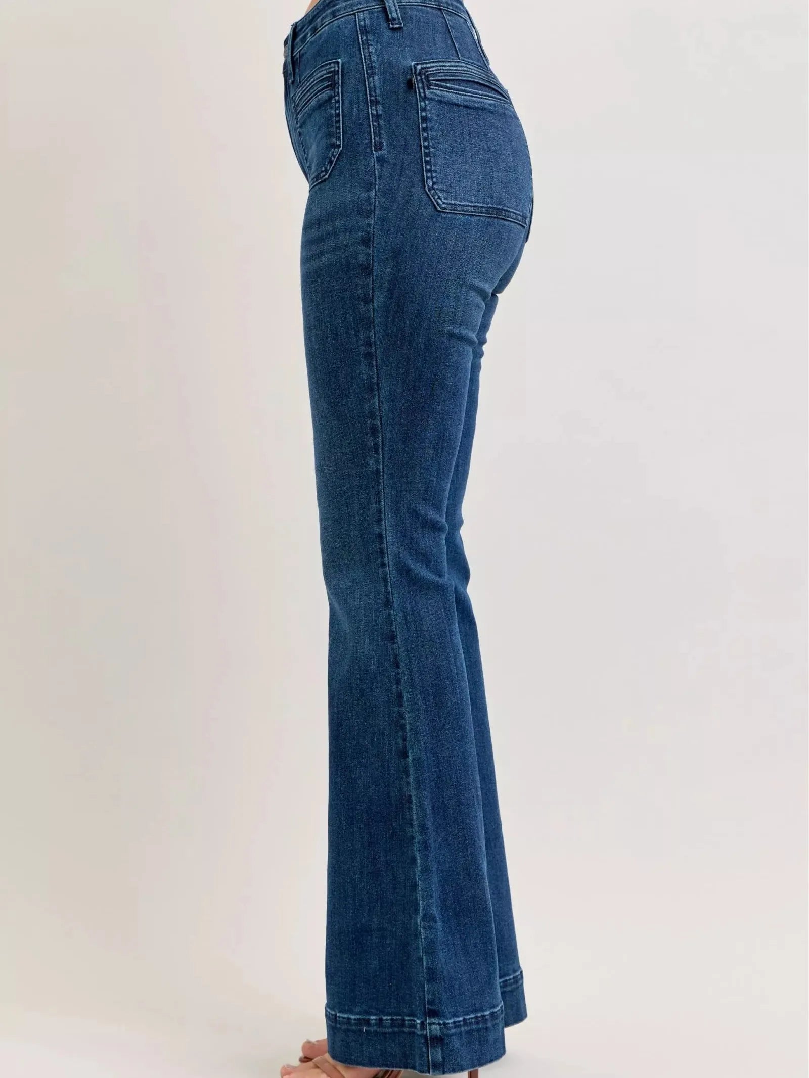 Judy Blue Flare Forward Highrise Flare Jeans with Front Pockets-Women's Jeans-Shop Z & Joxa