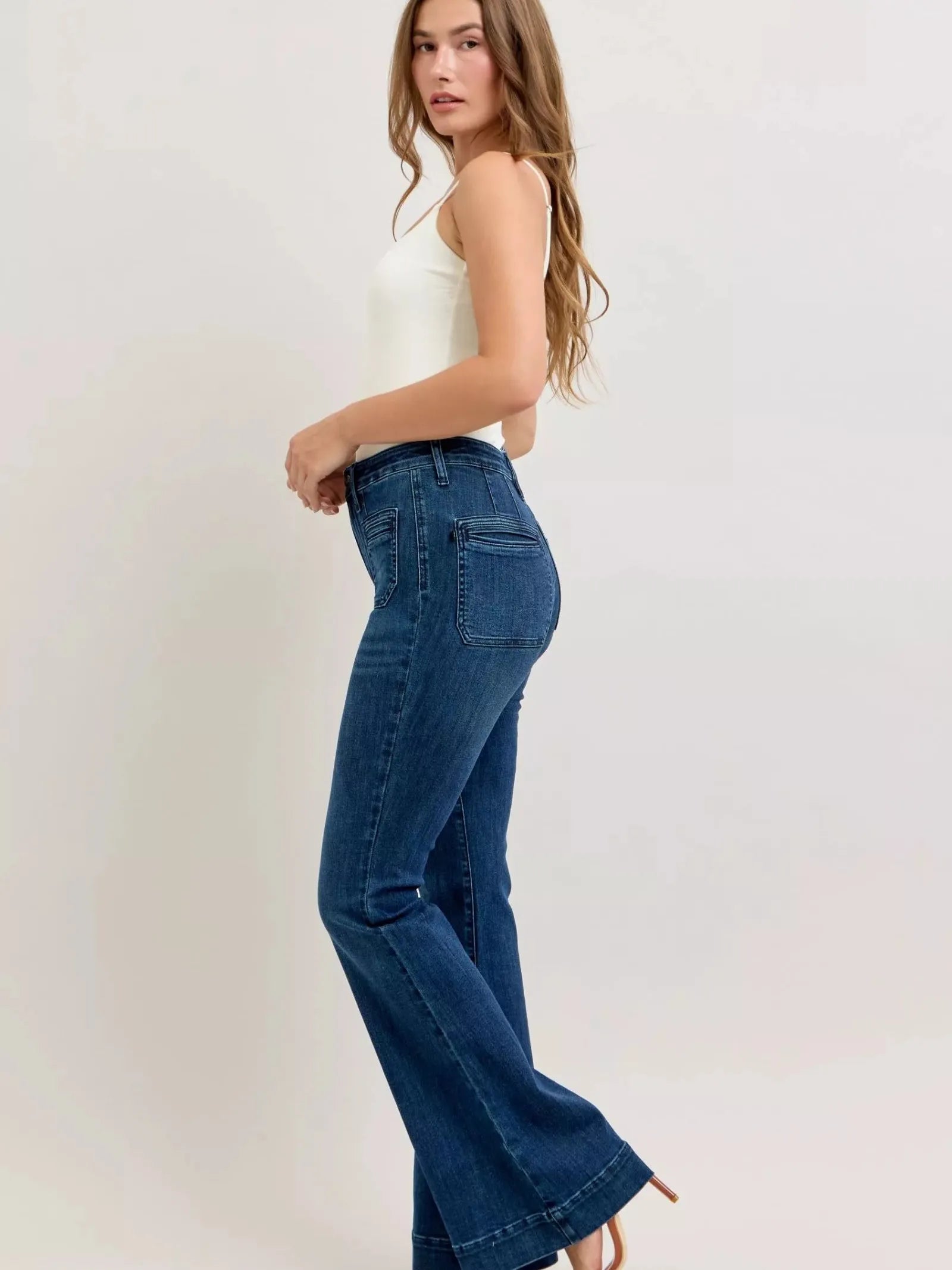 Judy Blue Flare Forward Highrise Flare Jeans with Front Pockets-Women's Jeans-Shop Z & Joxa