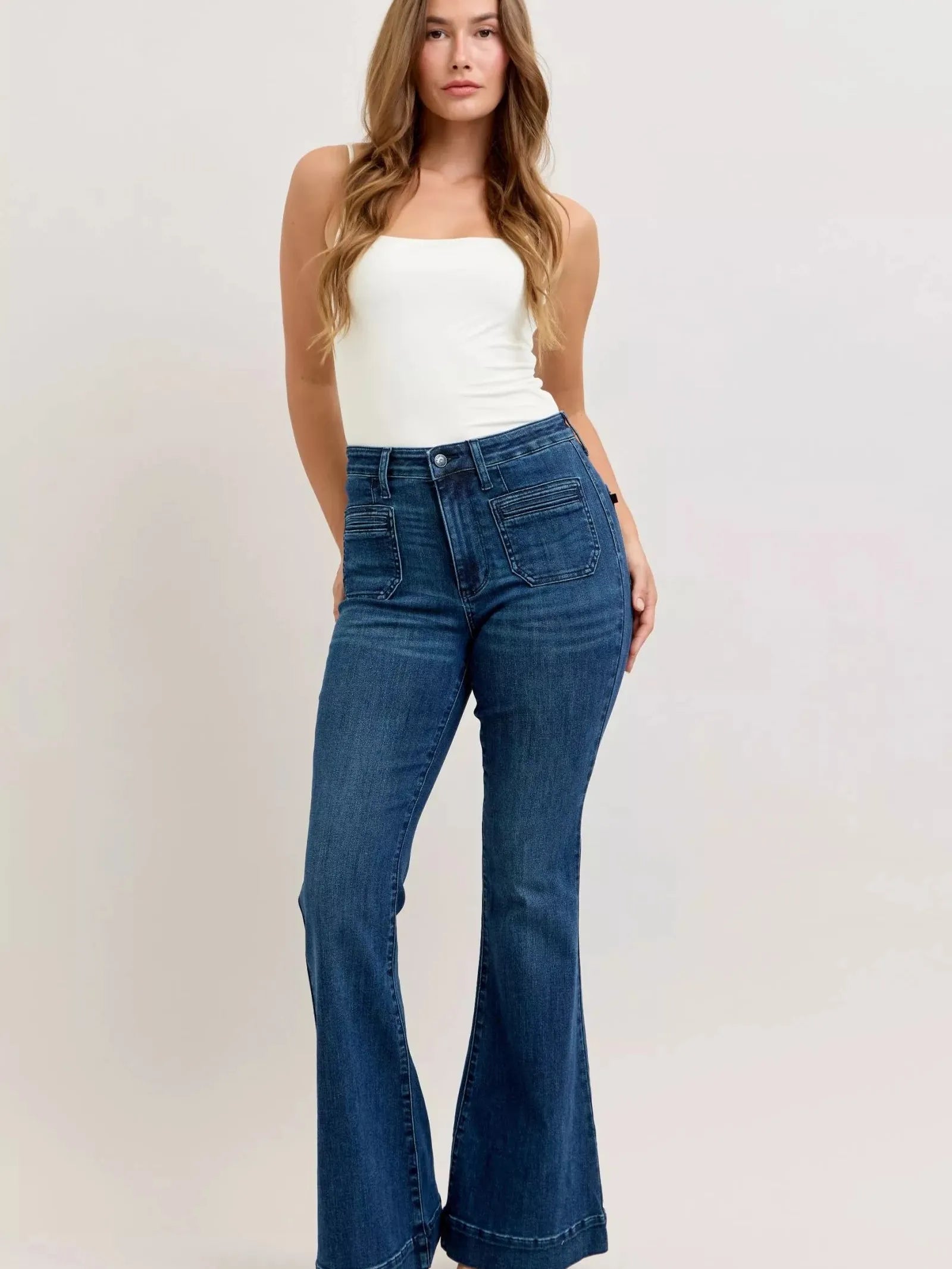 Judy Blue Flare Forward Highrise Flare Jeans with Front Pockets-Women's Jeans-Shop Z & Joxa