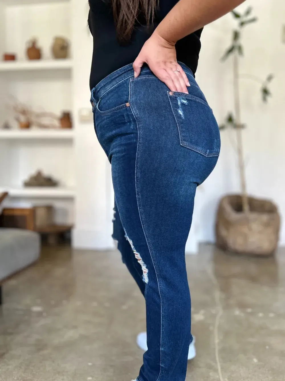 Judy Blue HeartBreaker Distressed High Rise Straight Jeans-Women's Jeans-Shop Z & Joxa