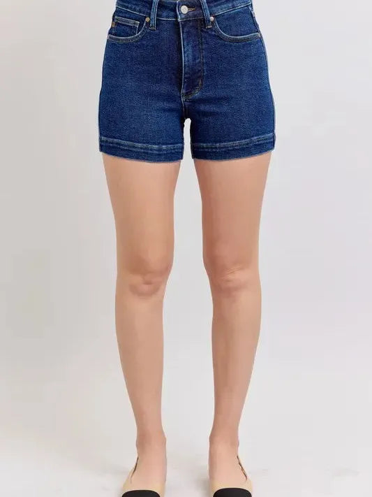 Judy Blue Indigo Smooth High Rise Tummy Control Denim Shorts-Women's Shorts-Shop Z & Joxa