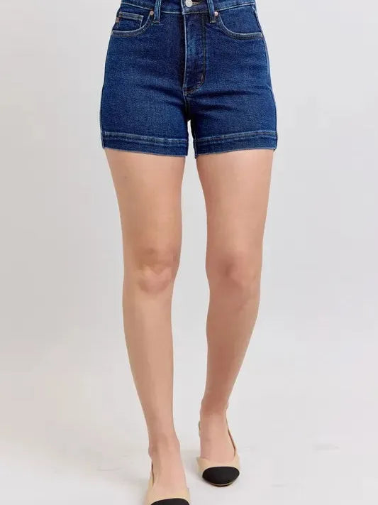 Judy Blue Indigo Smooth High Rise Tummy Control Denim Shorts-Women's Shorts-Shop Z & Joxa