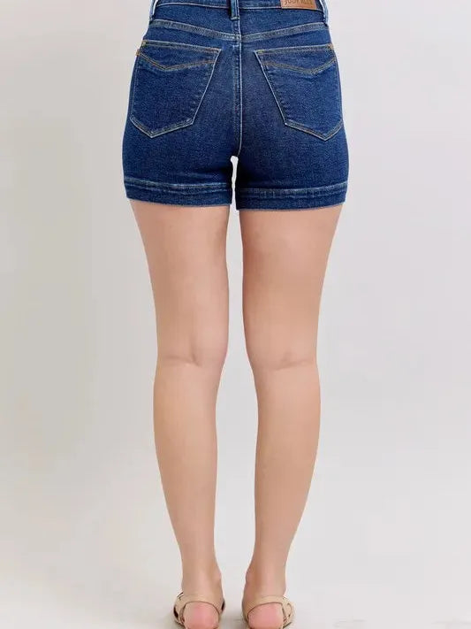 Judy Blue Indigo Smooth High Rise Tummy Control Denim Shorts-Women's Shorts-Shop Z & Joxa