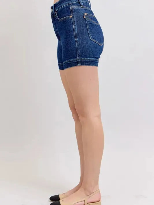 Judy Blue Indigo Smooth High Rise Tummy Control Denim Shorts-Women's Shorts-Shop Z & Joxa