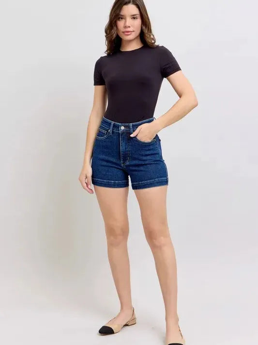 Judy Blue Indigo Smooth High Rise Tummy Control Denim Shorts-Women's Shorts-Shop Z & Joxa