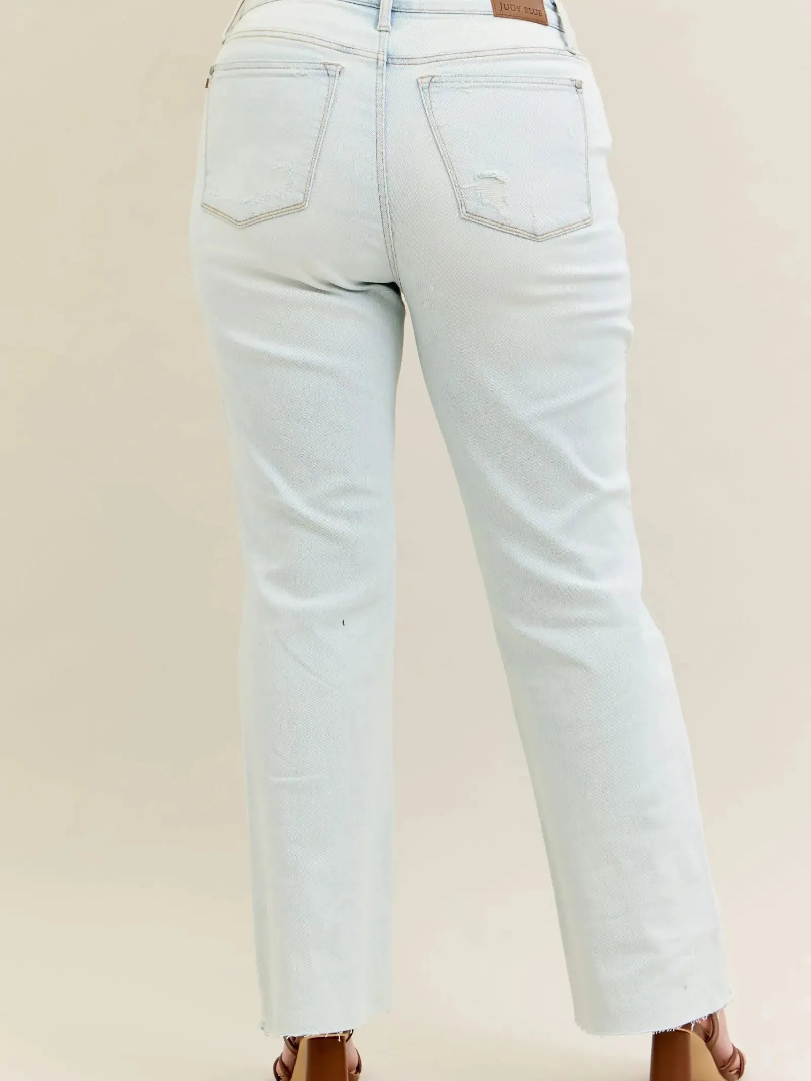 Judy Blue Lighthearted Distressed Frayed Hem Bootcut Jeans-Women's Jeans-Shop Z & Joxa