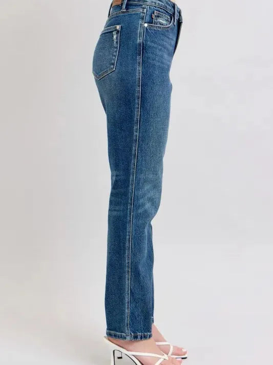 Judy Blue Magic Release Hem Mid-Rise Jeans in Dark Stone-Women's Jeans-Shop Z & Joxa