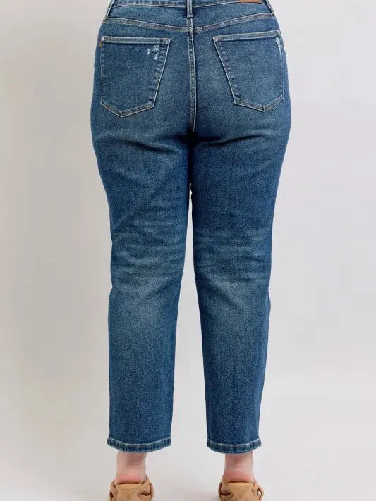 Judy Blue Magic Release Hem Mid-Rise Jeans in Dark Stone-Women's Jeans-Shop Z & Joxa