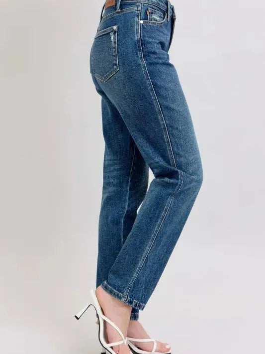 Judy Blue Magic Release Hem Mid-Rise Jeans in Dark Stone-Women's Jeans-Shop Z & Joxa