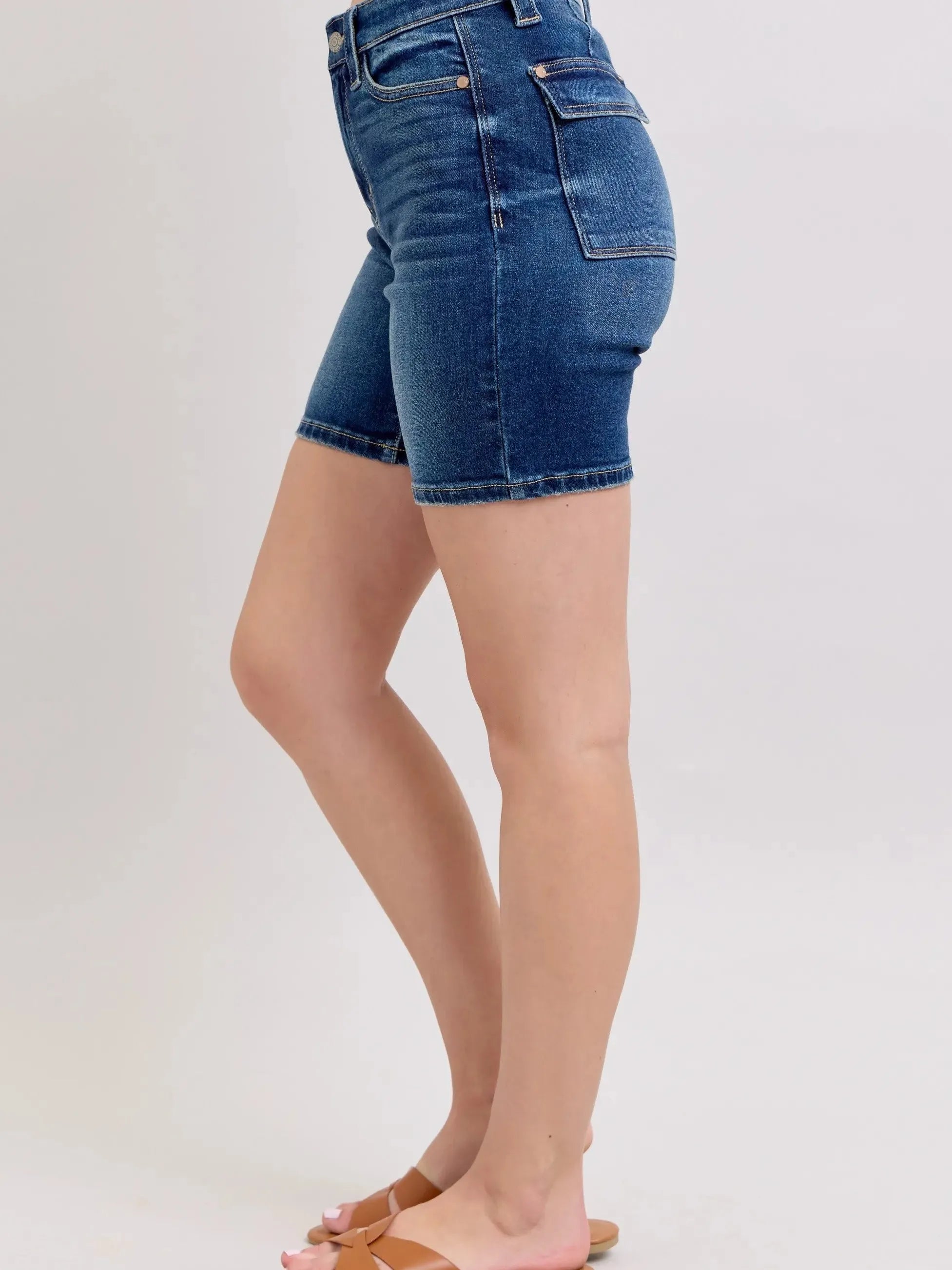 Judy Blue Midnight Blue Bermudas Jean Shorts w/ Flap Pockets-Women's Shorts-Shop Z & Joxa