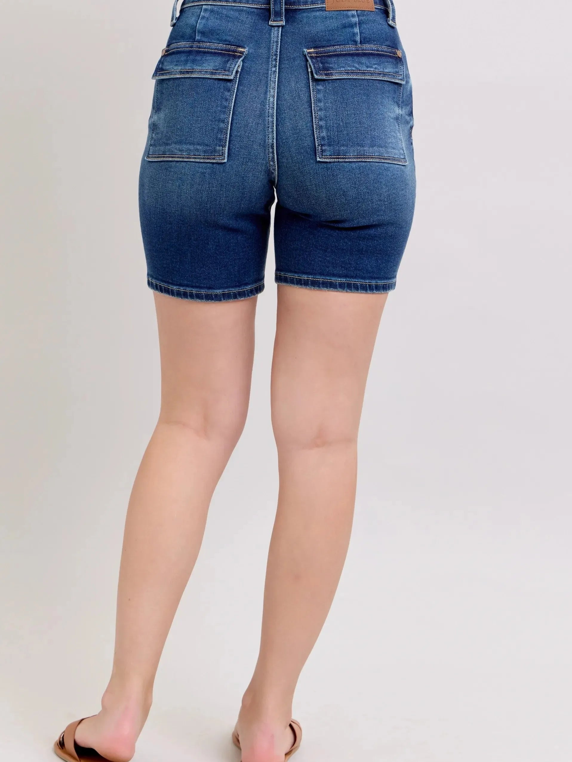 Judy Blue Midnight Blue Bermudas Jean Shorts w/ Flap Pockets-Women's Shorts-Shop Z & Joxa