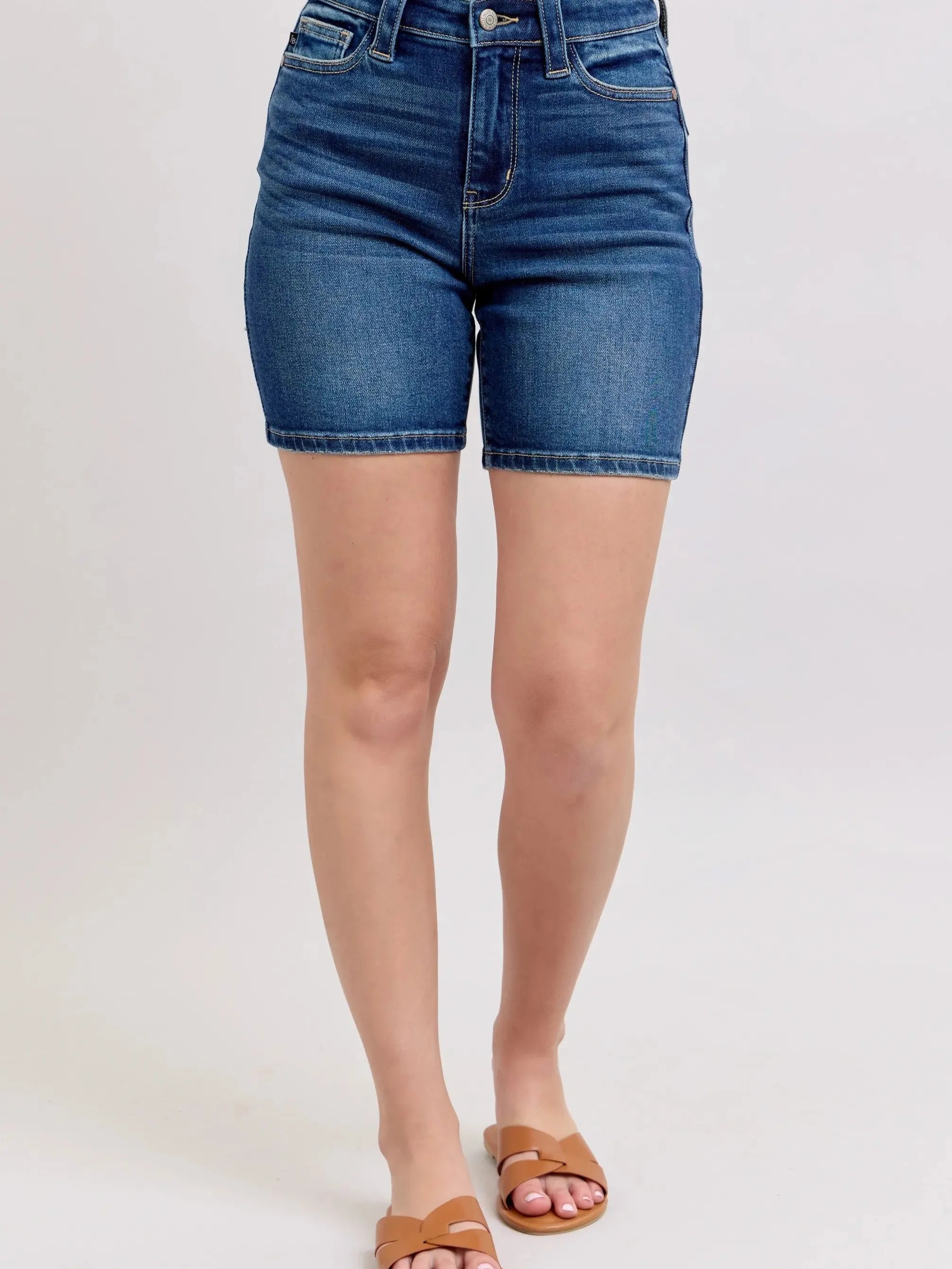 Judy Blue Midnight Blue Bermudas Jean Shorts w/ Flap Pockets-Women's Shorts-Shop Z & Joxa