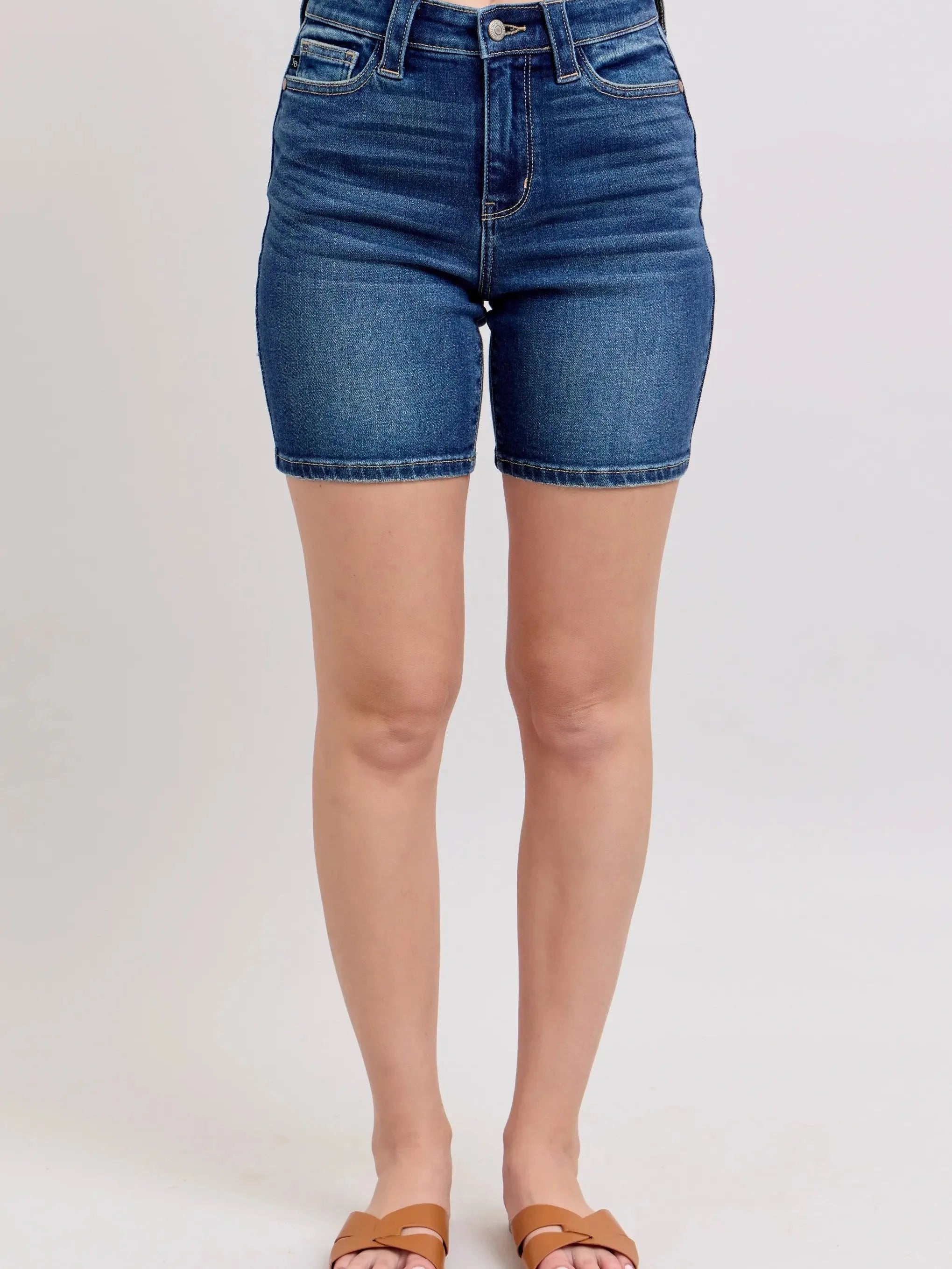 Judy Blue Midnight Blue Bermudas Jean Shorts w/ Flap Pockets-Women's Shorts-Shop Z & Joxa