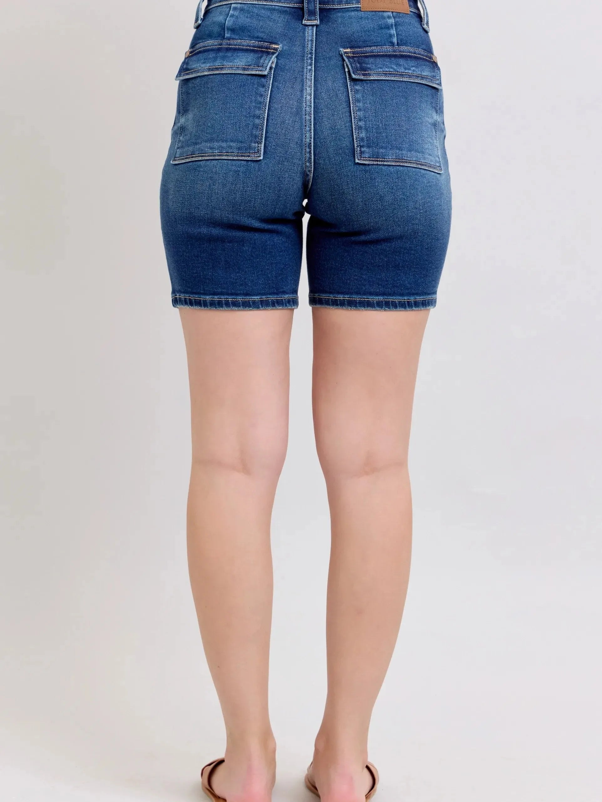 Judy Blue Midnight Blue Bermudas Jean Shorts w/ Flap Pockets-Women's Shorts-Shop Z & Joxa