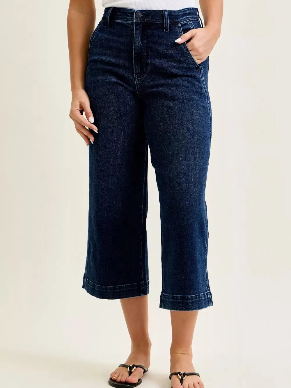 Judy Blue Midnight Blue High Rise Wide Leg Ankle Jeans-Women's Jeans-Shop Z & Joxa