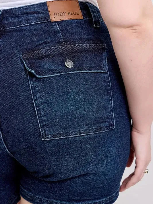 Judy Blue Midnight Flap High Rise Back Flap Pocket Denim Shorts-Women's Shorts-Shop Z & Joxa