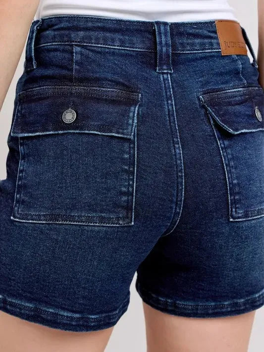 Judy Blue Midnight Flap High Rise Back Flap Pocket Denim Shorts-Women's Shorts-Shop Z & Joxa