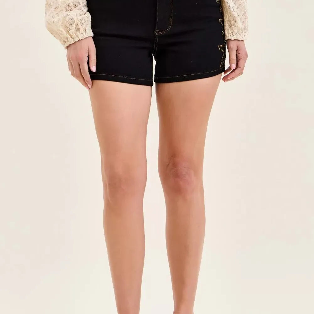 Judy Blue Midnight Star High Rise Slim Star Studded Denim Shorts-Women's Shorts-Shop Z & Joxa