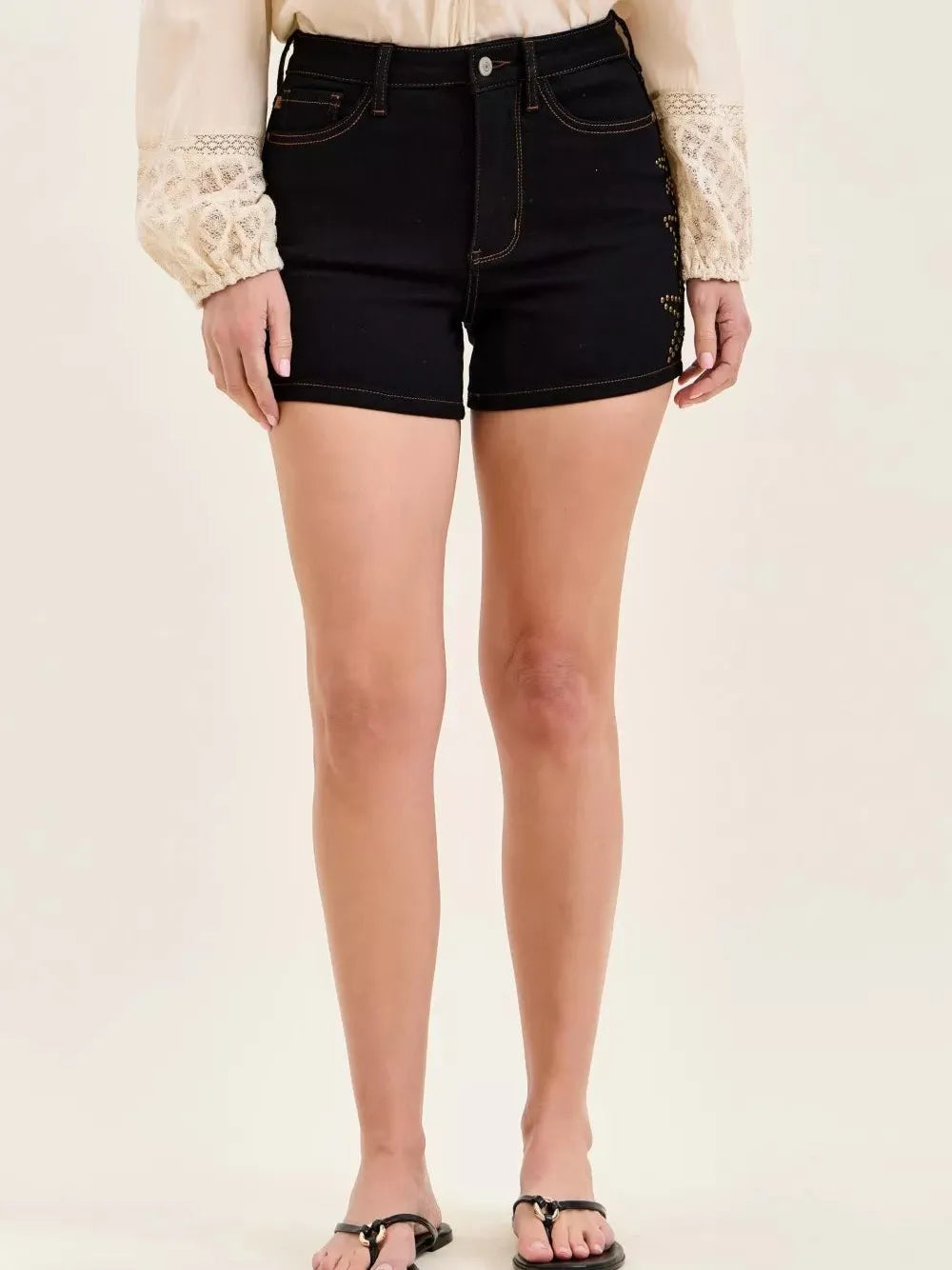 Judy Blue Midnight Star High Rise Slim Star Studded Denim Shorts-Women's Shorts-Shop Z & Joxa