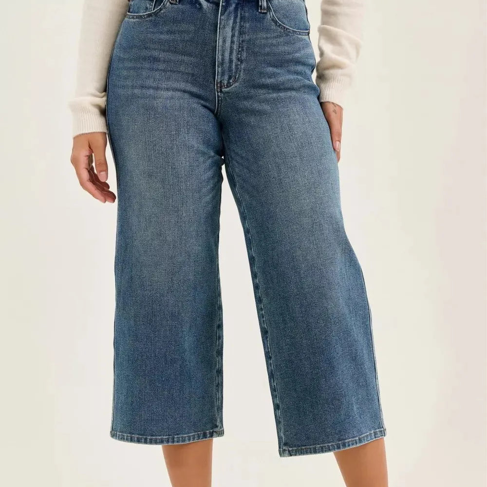 Judy Blue Quarry Queen High Rise Cropped Wide Leg Fade Jeans-Women's Jeans-Shop Z & Joxa