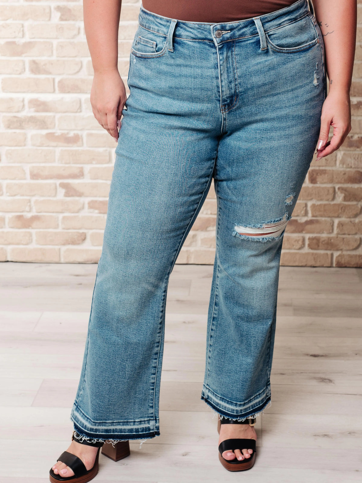 Judy Blue Raw and Reckless Ditressed Bootcut Mid Rise Jeans-Women's Jeans-Shop Z & Joxa