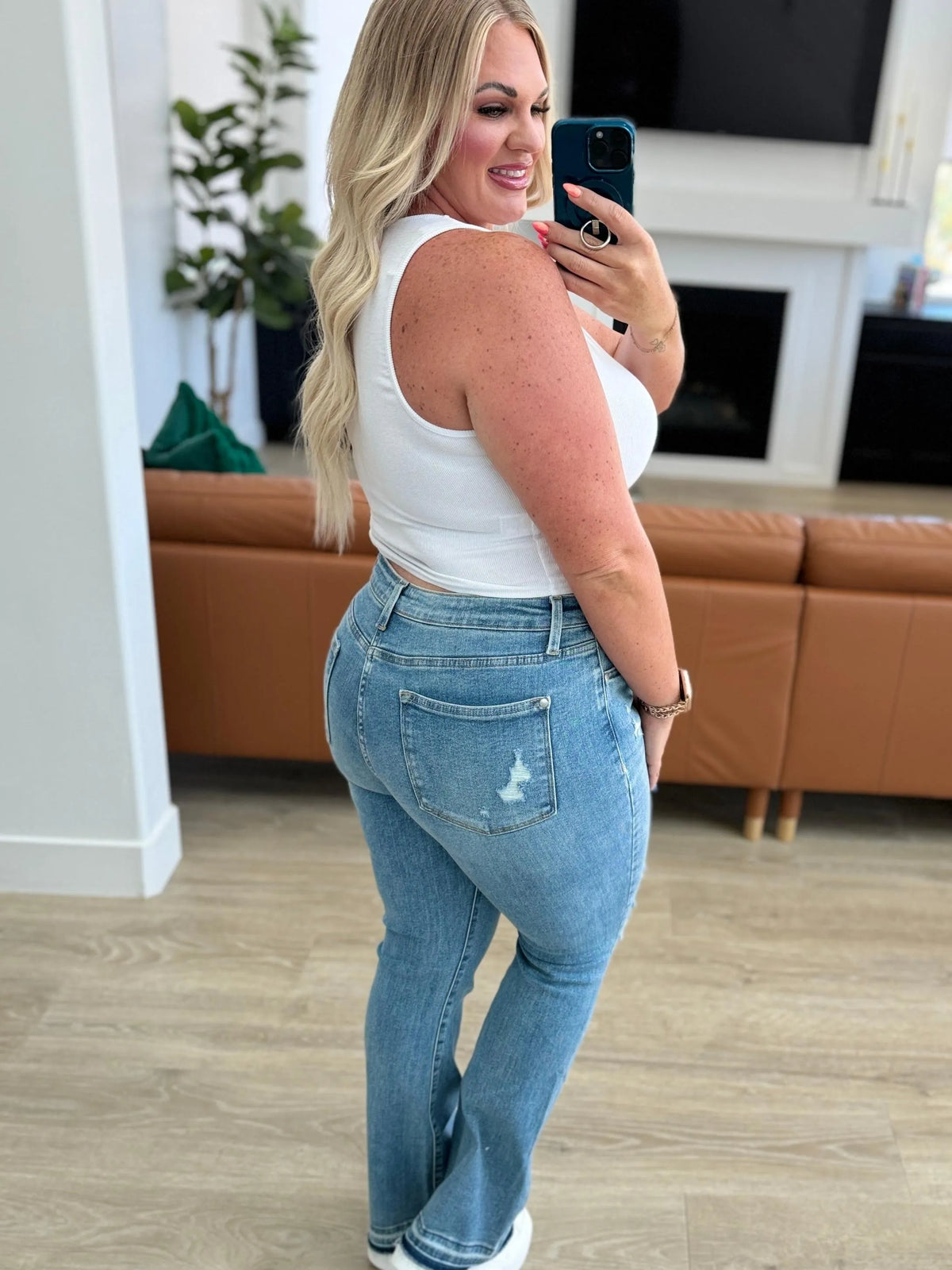 Judy Blue Raw and Reckless Ditressed Bootcut Mid Rise Jeans-Women's Jeans-Shop Z & Joxa