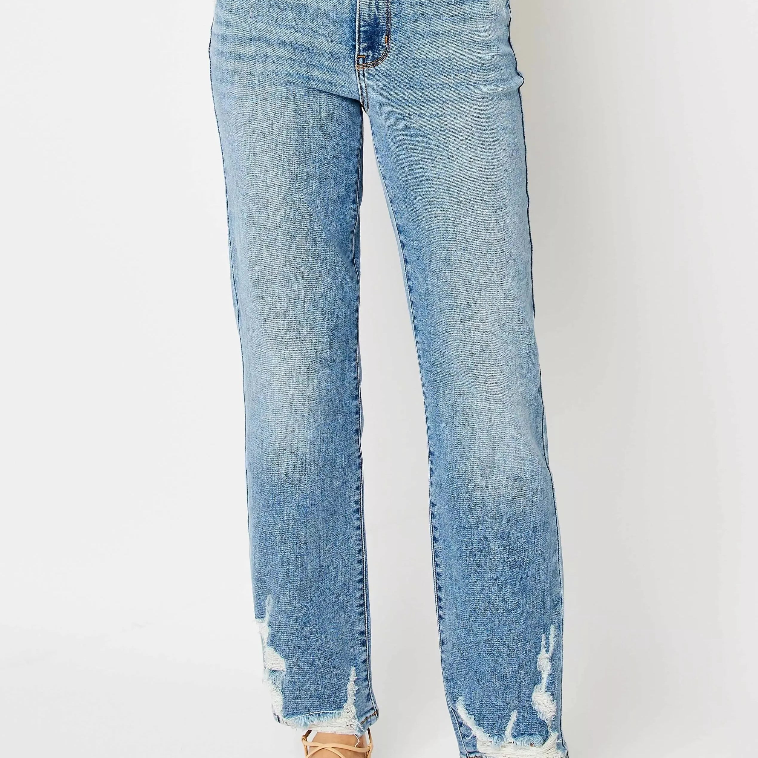 Judy Blue Rebel Heart Destroyed Highrise Straight Jeans-Women's Jeans-Shop Z & Joxa