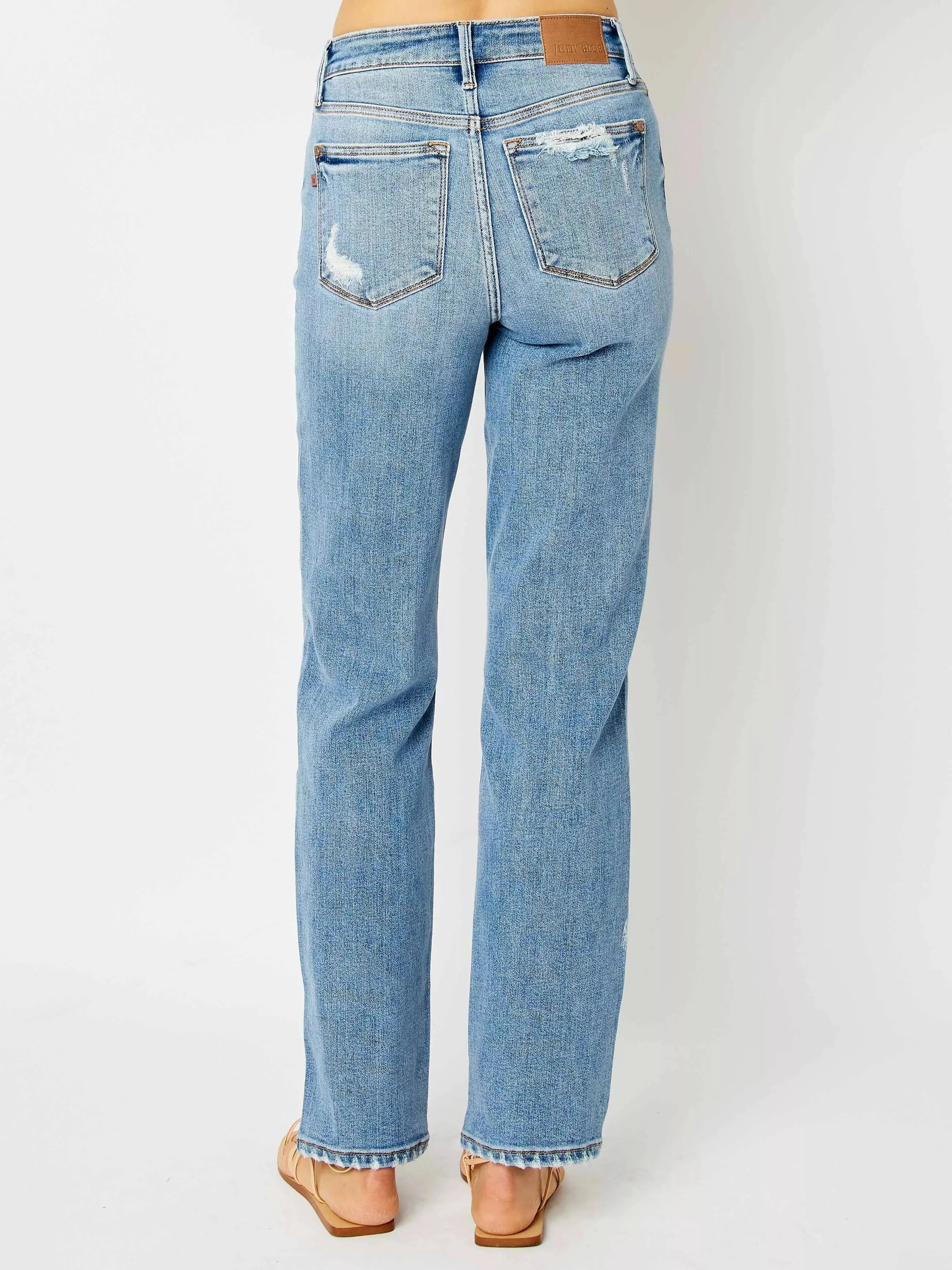 Judy Blue Rebel Heart Destroyed Highrise Straight Jeans-Women's Jeans-Shop Z & Joxa